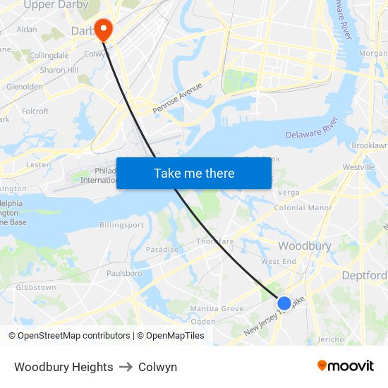 Woodbury Heights to Colwyn map