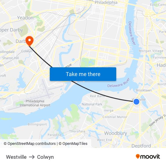 Westville to Colwyn map