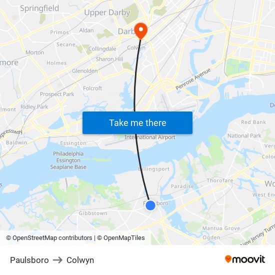 Paulsboro to Colwyn map