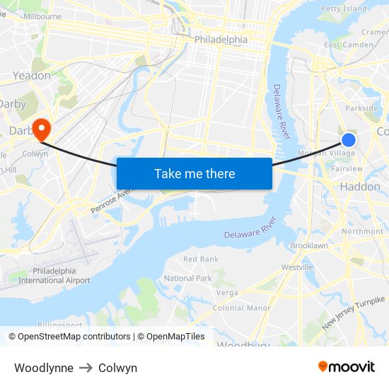 Woodlynne to Colwyn map