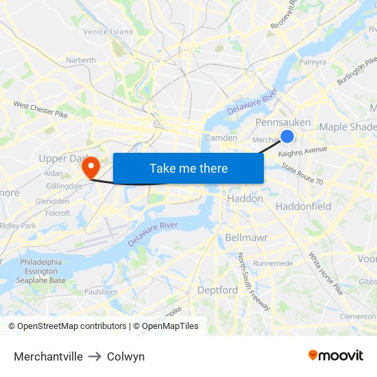 Merchantville to Colwyn map