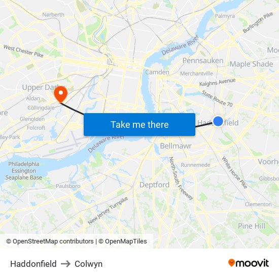 Haddonfield to Colwyn map