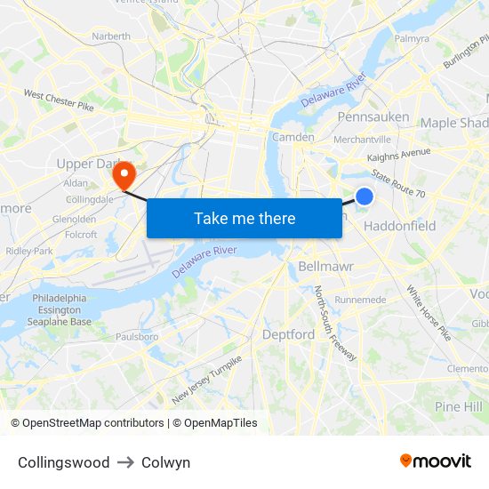 Collingswood to Colwyn map