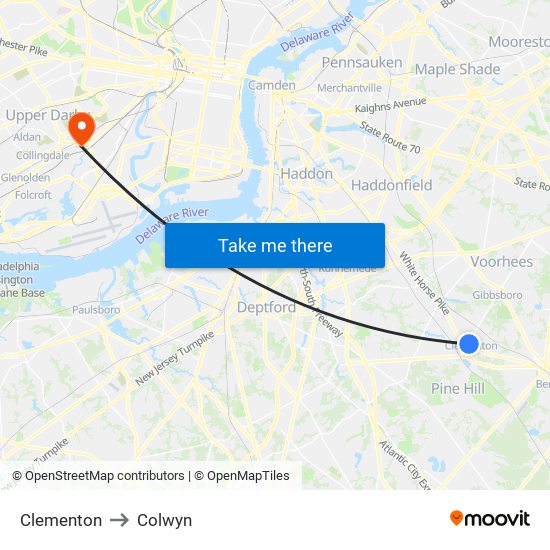 Clementon to Colwyn map