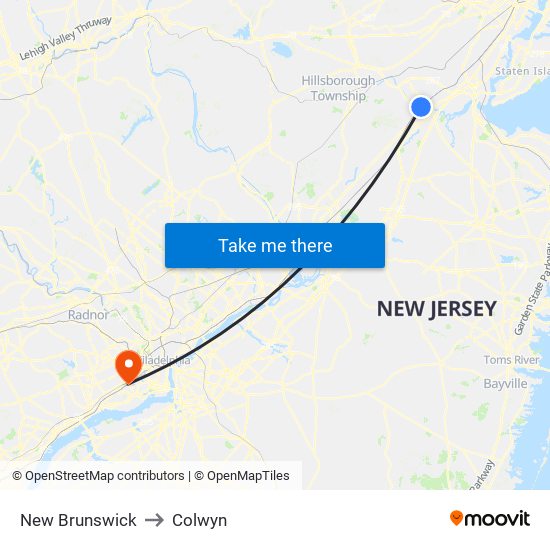 New Brunswick to Colwyn map