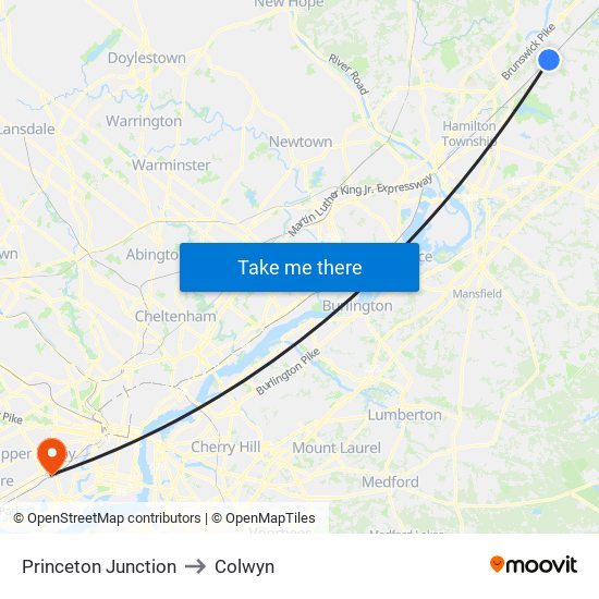 Princeton Junction to Colwyn map