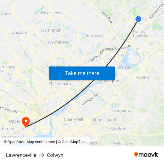 Lawrenceville to Colwyn map