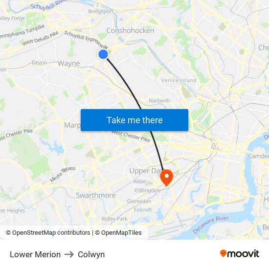Lower Merion to Colwyn map