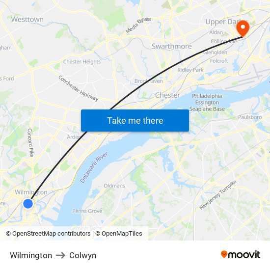 Wilmington to Colwyn map