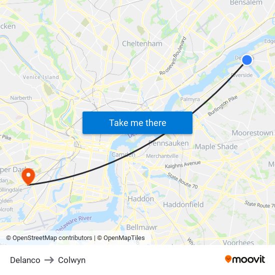 Delanco to Colwyn map