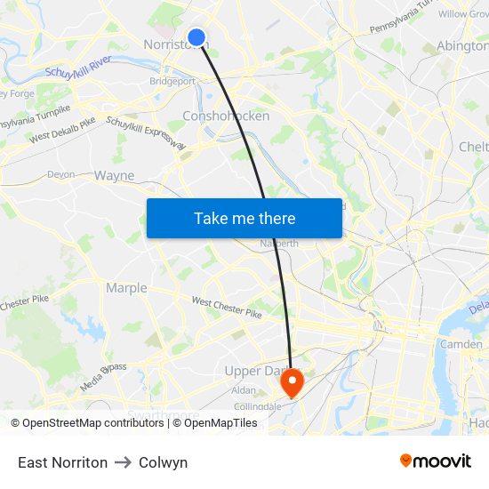 East Norriton to Colwyn map