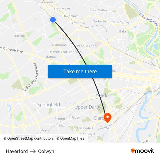 Haverford to Colwyn map