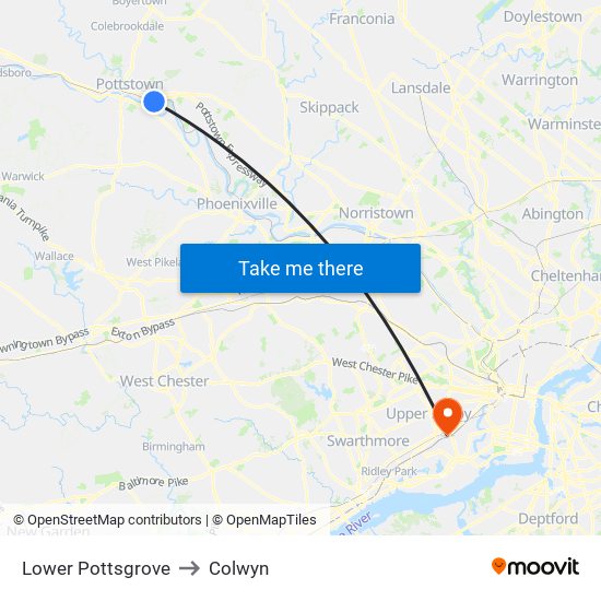 Lower Pottsgrove to Colwyn map