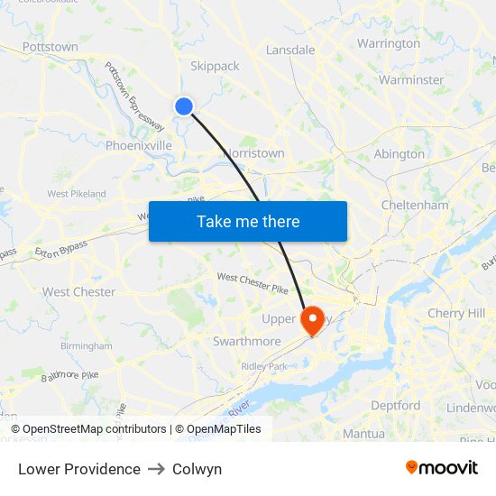 Lower Providence to Colwyn map