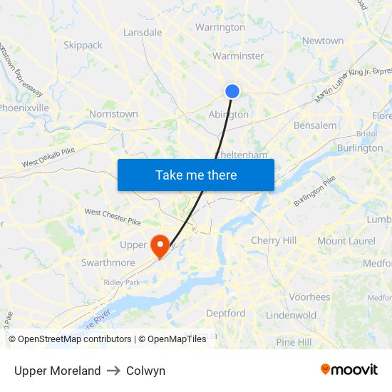 Upper Moreland to Colwyn map