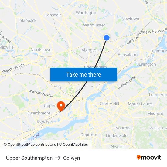 Upper Southampton to Colwyn map