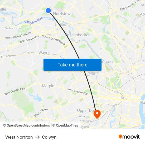 West Norriton to Colwyn map