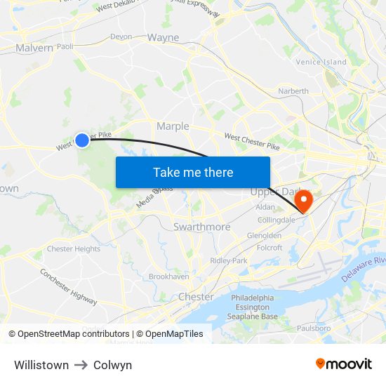 Willistown to Colwyn map