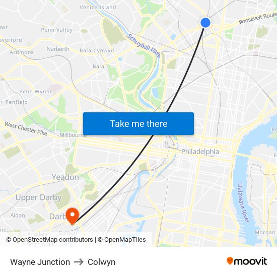 Wayne Junction to Colwyn map