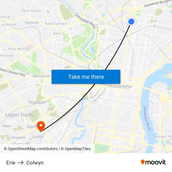 Erie to Colwyn map