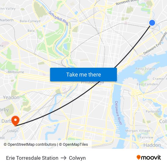 Erie Torresdale Station to Colwyn map