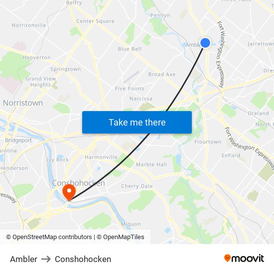 Ambler to Conshohocken map