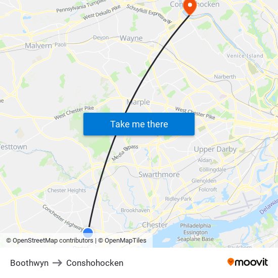 Boothwyn to Conshohocken map