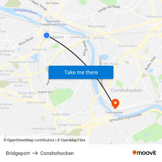 Bridgeport to Conshohocken map