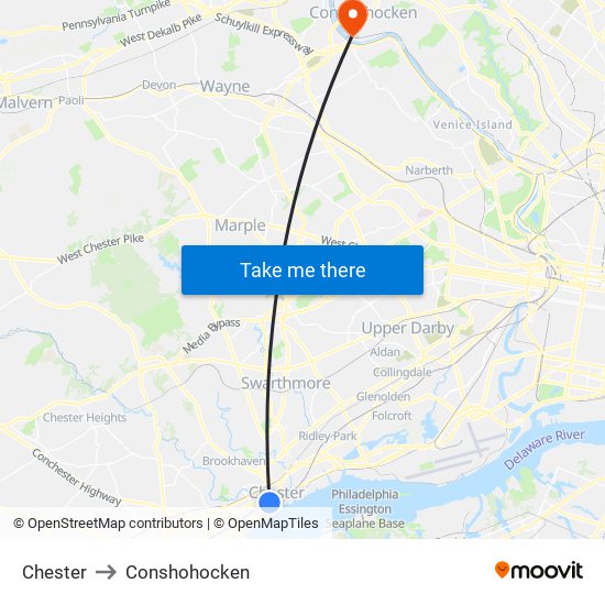 Chester to Conshohocken map