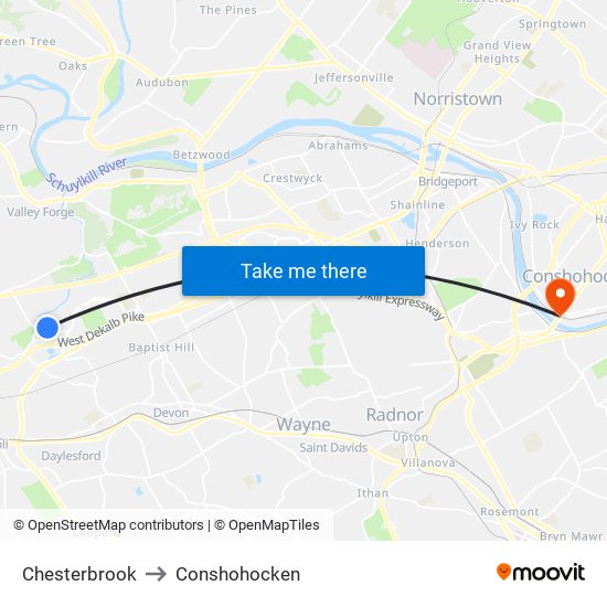 Chesterbrook to Conshohocken map