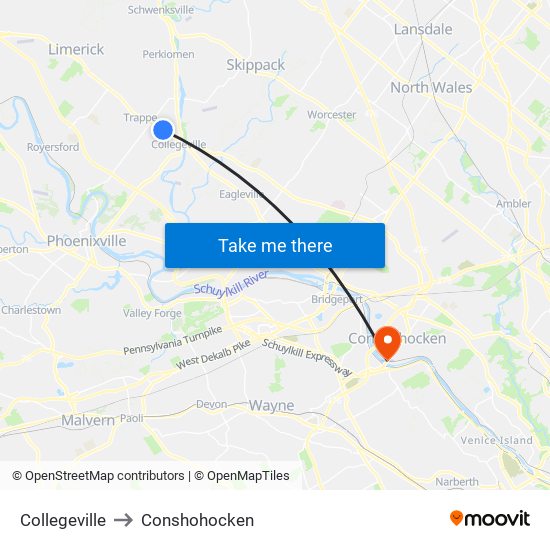 Collegeville to Conshohocken map