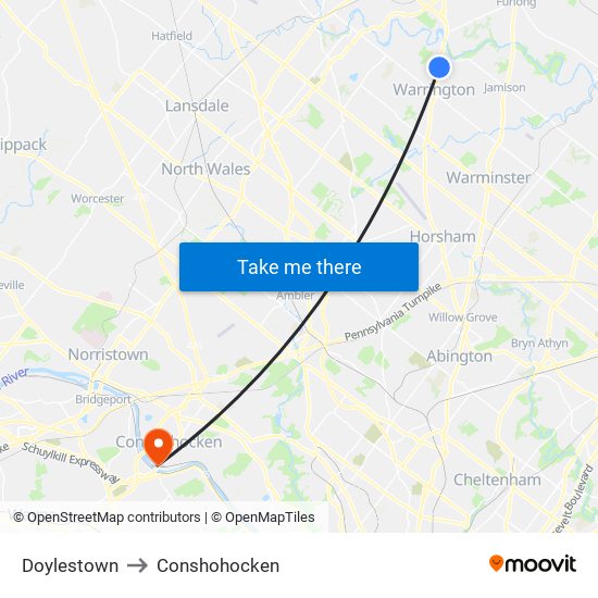 Doylestown to Conshohocken map