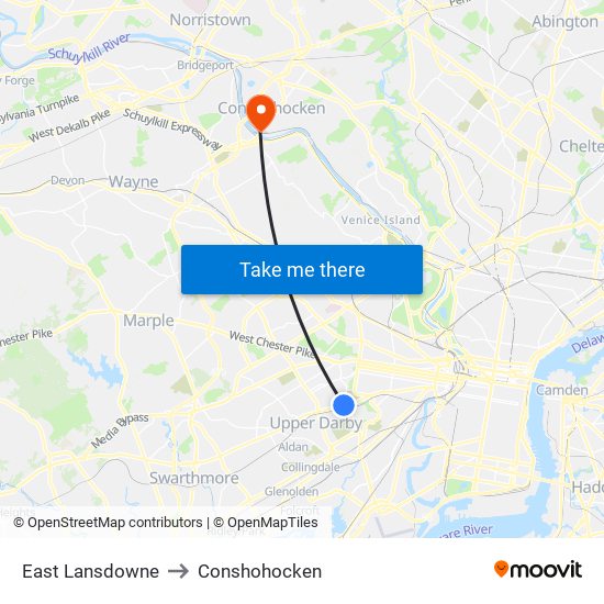 East Lansdowne to Conshohocken map