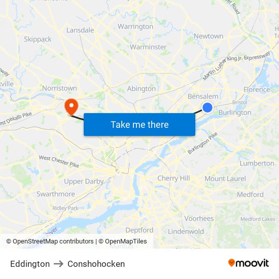 Eddington to Conshohocken map