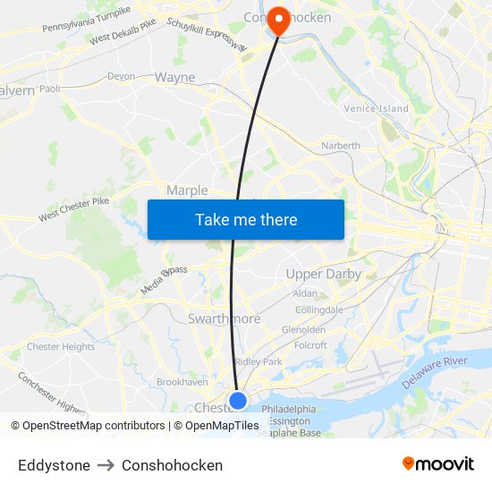 Eddystone to Conshohocken map