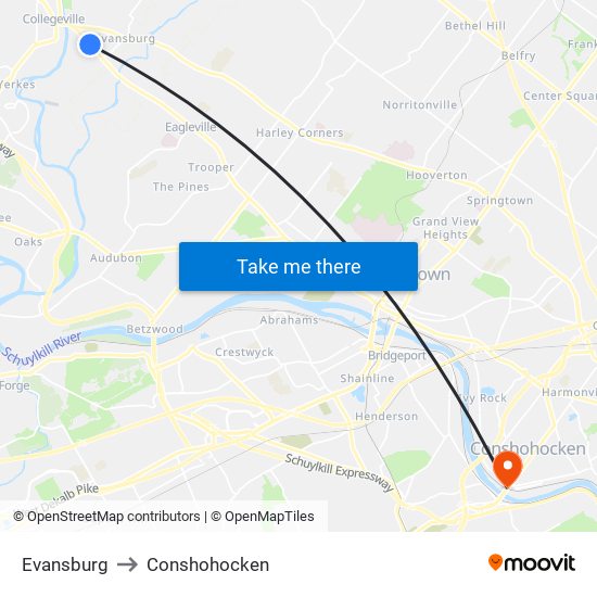 Evansburg to Conshohocken map