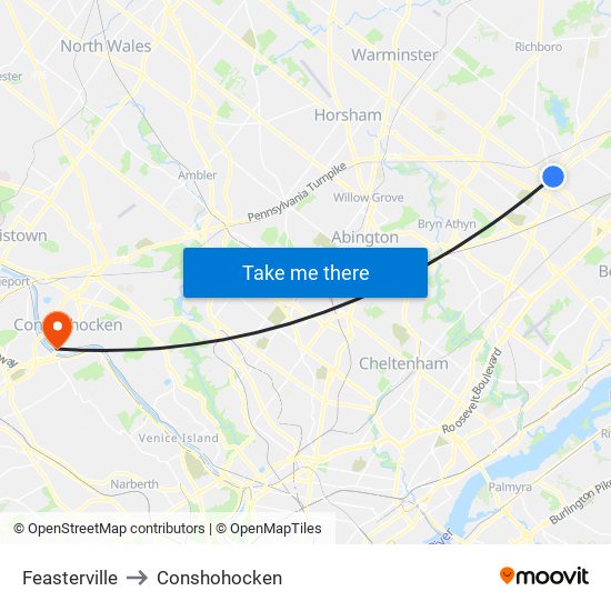 Feasterville to Conshohocken map