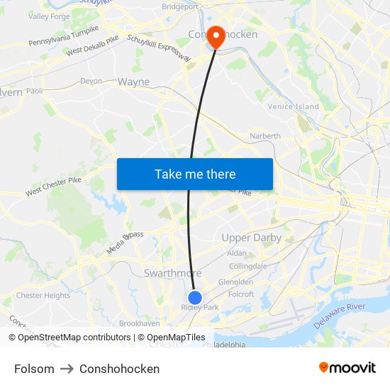 Folsom to Conshohocken map