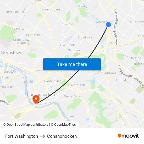 Fort Washington to Conshohocken map