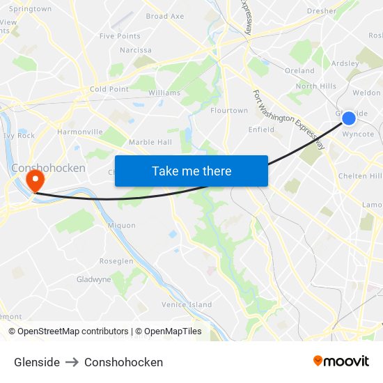 Glenside to Conshohocken map