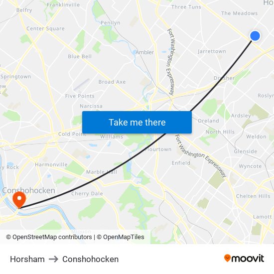 Horsham to Conshohocken map