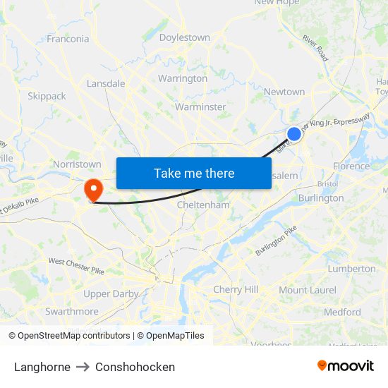 Langhorne to Conshohocken map