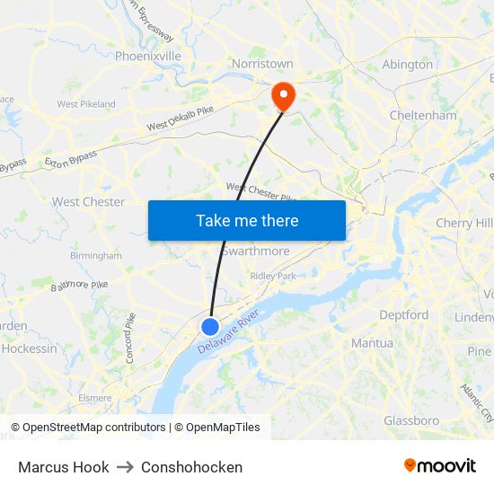 Marcus Hook to Conshohocken map