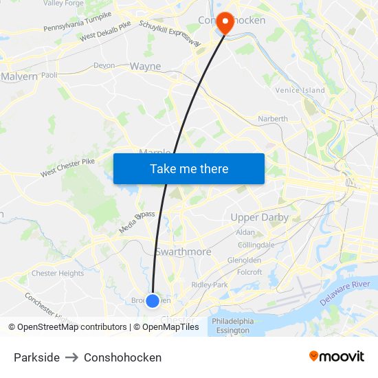 Parkside to Conshohocken map