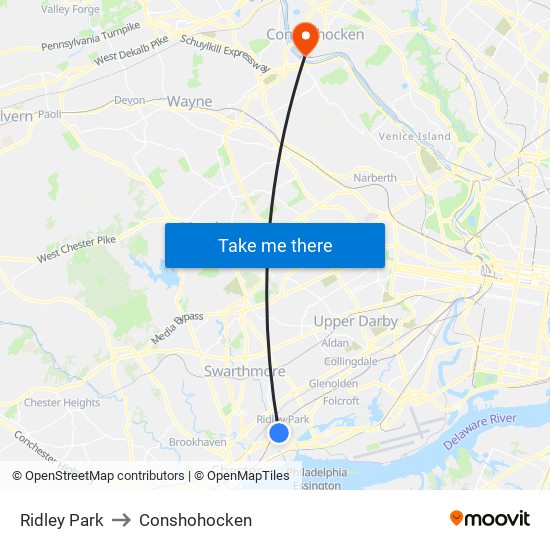 Ridley Park to Conshohocken map