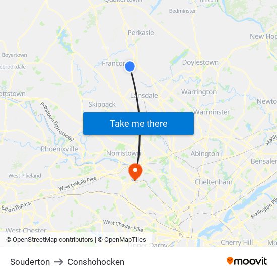 Souderton to Conshohocken map