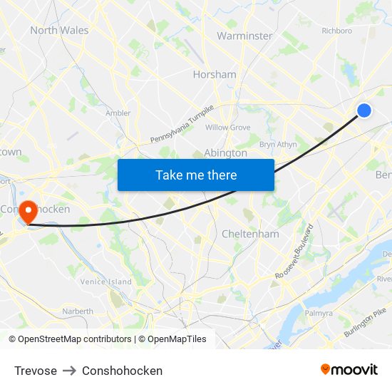 Trevose to Conshohocken map