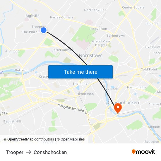 Trooper to Conshohocken map