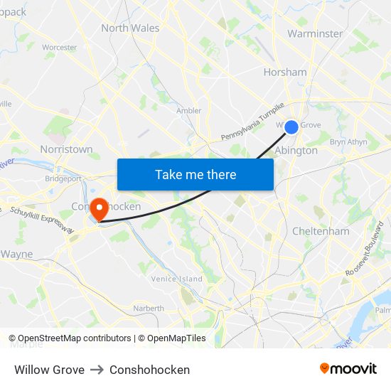 Willow Grove to Conshohocken map