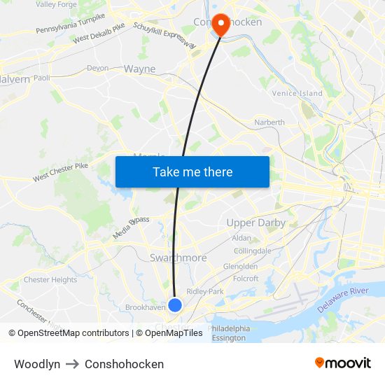 Woodlyn to Conshohocken map